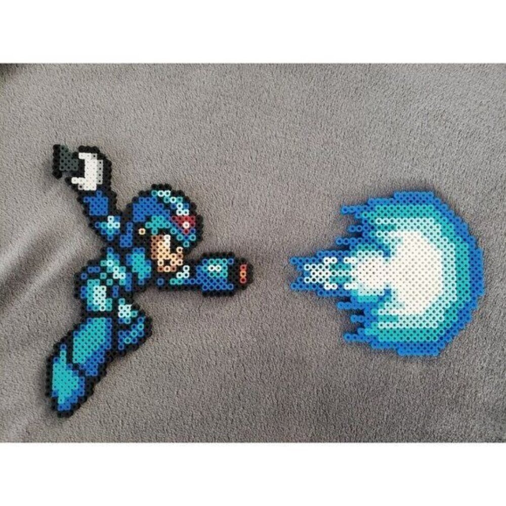 Mega Man X with Fire Ball Perler Bead Art Pixel Retro Capcom 100% Handcrafted